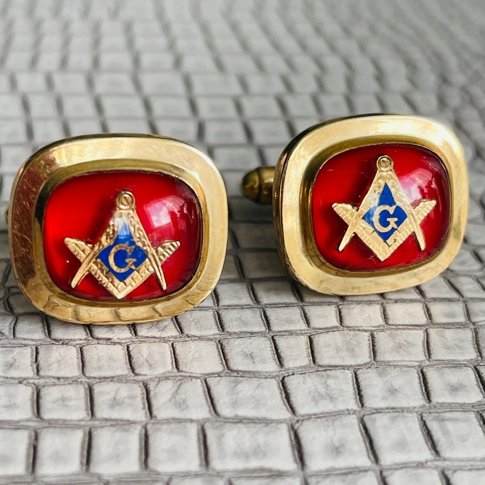 Vintage Hayward Masons 12k Gold Filled Red Glass Cufflinks Masonic Cuff …